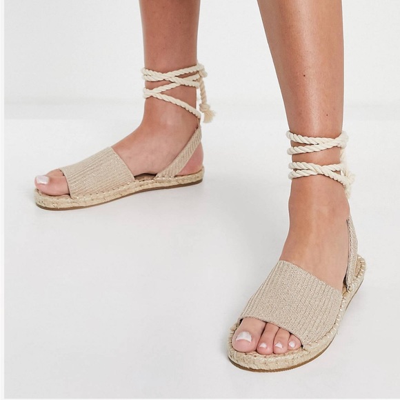 ASOS | Rope Tie Espadrilles Sandals | Natural Fabric **Like New** - Picture 3 of 6